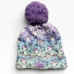 Miss Gwen's OMG Accessories Girls Unicorn Ombre Knit Beanie Pom Pom Fleece Lined